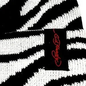 Ed Hardy Black White Zebra Print Geisha Embroidered Graphic Slouchy Beanie Hat Ed Hardy | Accessories | Ed Hardy Black White Zebra Print  main image 4